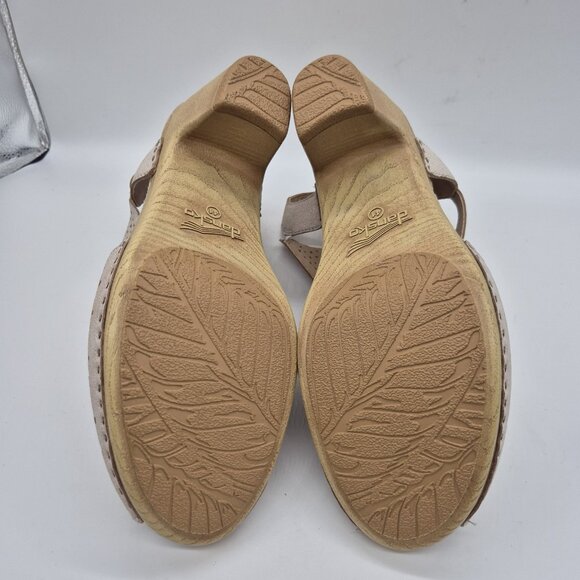 Dansko Teagan Laser Cut Leather Heeled Sandals Women\'s Size 41 Ivory (01)